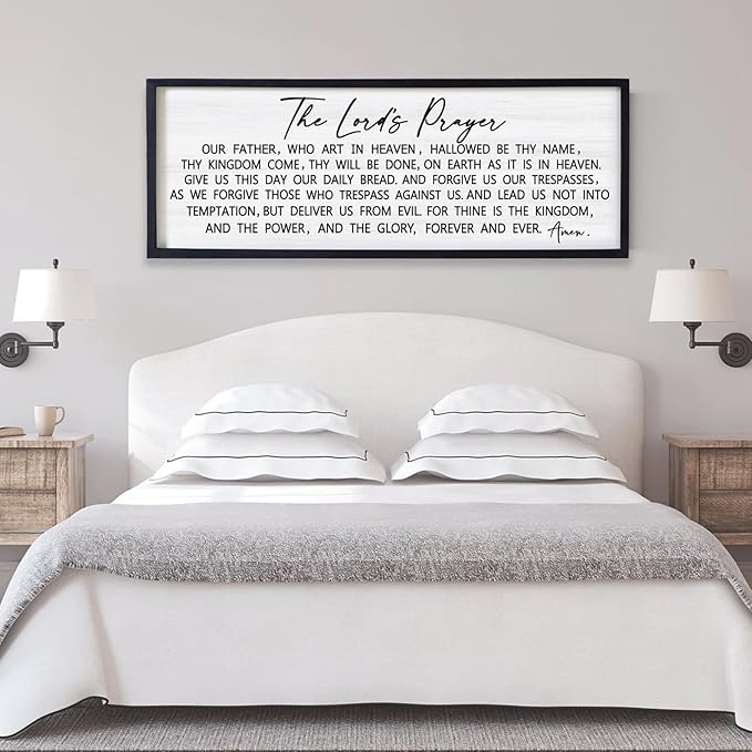 Our Father Prayer Bible Verse Framed Wall Art, 40''×15'' Black Horizontal Religious Christian Lords Prayer Sign for God Jesus Christ Prayer, Rustic Holy Inspirational Catholic Scripture Decor