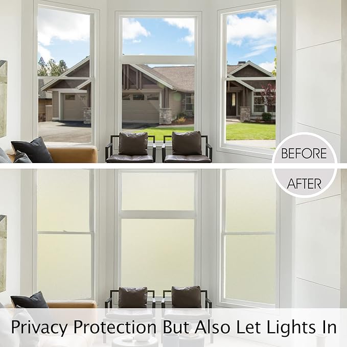 HIDBEA Frosted Window Privacy Film Heat Control UV Blocking, Static Cling Non-Adhesive Reusable Door coverings for Bathroom Home Office (Frosted, 23.6 Inch x 6.5 Feet)