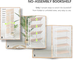 4NM No Assembly 4 Tiers Folding Bookshelf, 47.2" H Foldable Storage Shelves Vintage Bookcase Standing Racks Study Organizer Home Office - Natural White