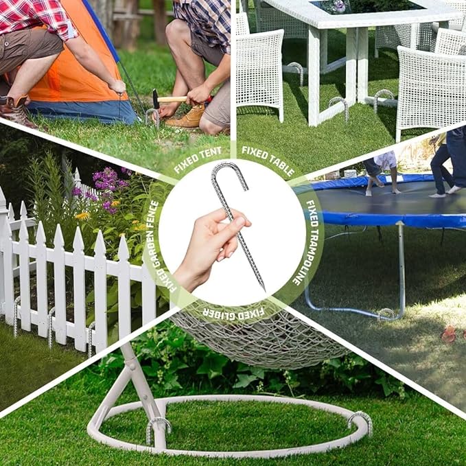 J-Hook-Rebar-Stakes-12 Inch, Ground Stakes Heavy Duty Rebar Stakes for Camping 8pcs Rebar Stakes Rust Proof Coated Metal for Flower Gardens Dog Fence Camping Tents Chicken Coop