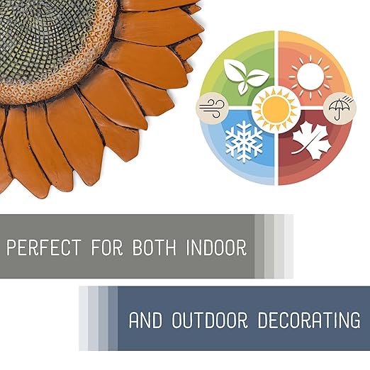 NAT & Jules Sunflower Shaped Dimensional Indoor Outdoor 12 inch Cast Resin Decorative Garden Stepping Stone, Patio, Walkway Sculpture Yard Art, Orange