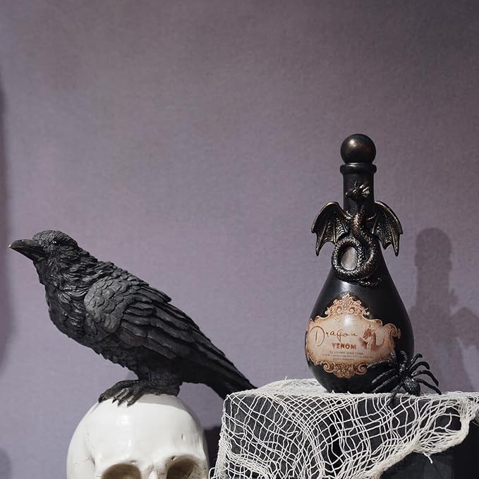 Braxio Halloween Home Decor Potion Bottles - Resin Black Bad Dragon Halloween Potion Bottles Gothic Decor Decorative Bottles Room Decor Aesthetic for Day of The Dead 4.25 * 4.25 * 9.5 Inch