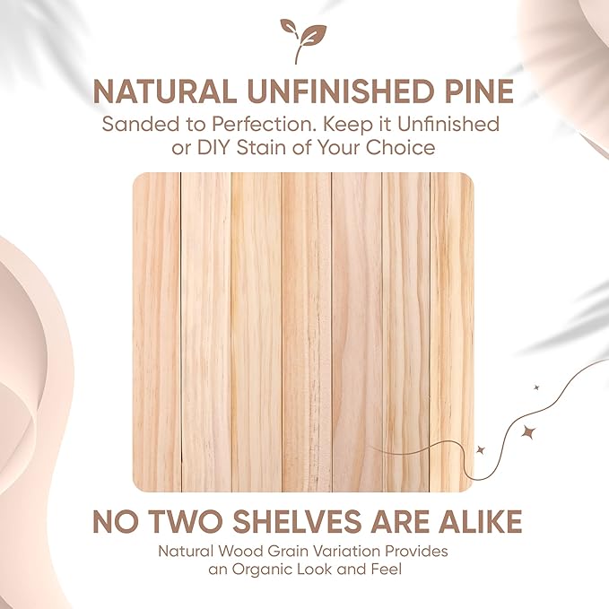 Homeforia Wood Floating Shelf 12 inch, High End Solid Natural Wood 12inch Floating Shelves for Wall Mounted, Unfinished Small Wooden Floating Shelves, Heavy Duty Bracket, 12 X 6.5 X 1.75 in, Set of 4