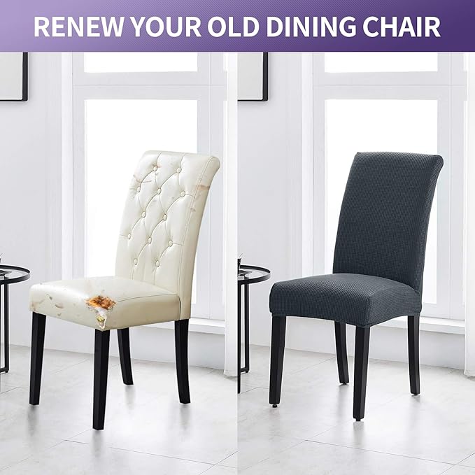 Joccun Chair Covers for Dining Room Set of 4, Dining Chair Slipcovers Stretch Dining Room Chair Covers Seat Protector,Washable Parsons Chair Cover for Home,Hotel,Banquet(Gray,4 Pack)