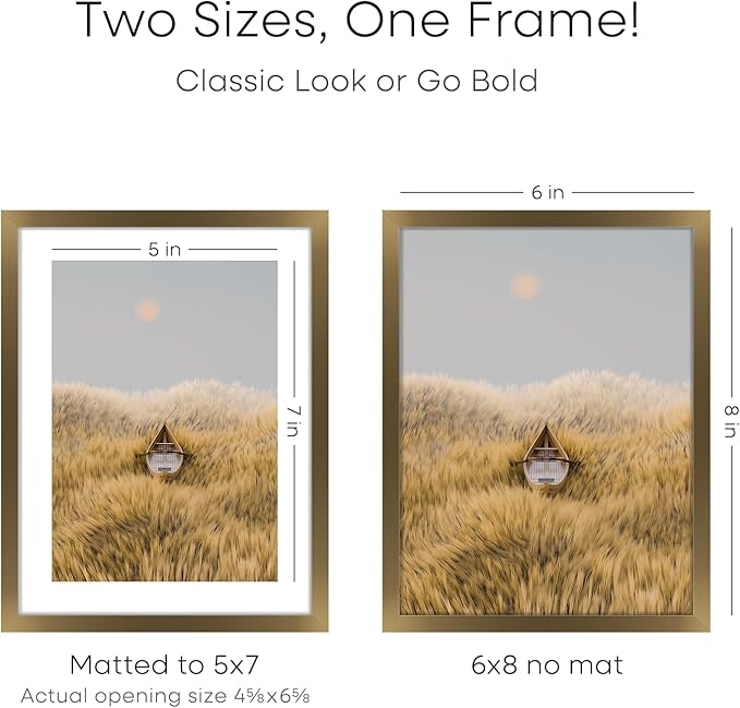Homeforia 6x8 Picture Frame Bronze, High End Metal 6 x 8 Brass Frames with Mat 5 x 7 for Art, 6x8 Desk Frame Matted to 5x7 inch Photo, 6 by 8 Wall or Tabletop Frame, Tempered Glass, Wall Kit, Set of 1