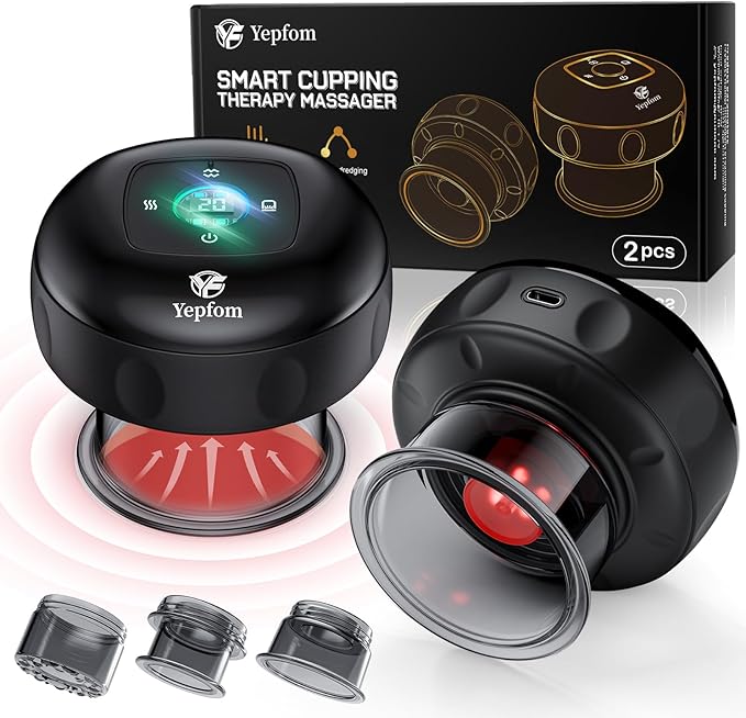 5-in-1 Smart Dynamic Cupping Set, 20 Levels Cupping Kit for Massage Therapy with Red Ligh-t Therapy&Heat Penetrates for Targeted Pain Relief, Knots, Aches, Muscle Soreness - 2Pcs(Black&Black)