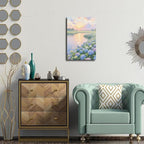 The hydrangea scenery all over the lake at sunset is suitable for posting in the living room bedroom office landscape poster wall painting