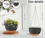 2 Pack 12 Inch Large Hanging Planters with Chains Self Watering Black Brown Plastic Hanging Pots for Indoor Outdoor Plants, Garden Porch Home Decor，Black Brown