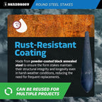 Sandbaggy Round Steel Concrete Form Stakes with Nail Holes - Rust Resistant Coating - Removable, Reusable (40, 3/4 in X 12 in)