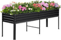Land Guard Galvanized Raised Garden Bed with Legs, 96×24×32in Raised Garden Beds Outdoor with Drainage Holes, Planter Boxes Outdoor for Backyard, Patio, Balcony, 800lb Capacity, Gray