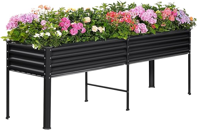 Land Guard Galvanized Raised Garden Bed with Legs, 96×24×32in Raised Garden Beds Outdoor with Drainage Holes, Planter Boxes Outdoor for Backyard, Patio, Balcony, 800lb Capacity, Gray