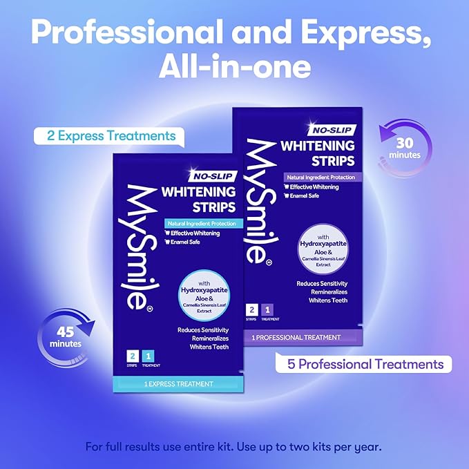 MySmile Teeth Whitening Strips 7 Treatments Kit, Hydroxyapatite-Infuse White Strips, Non-Sensitive Teeth Whitening with Soothing Natural Ingredients, Enamel-Safe, Residue-Free, Non-Slip(14 Count)