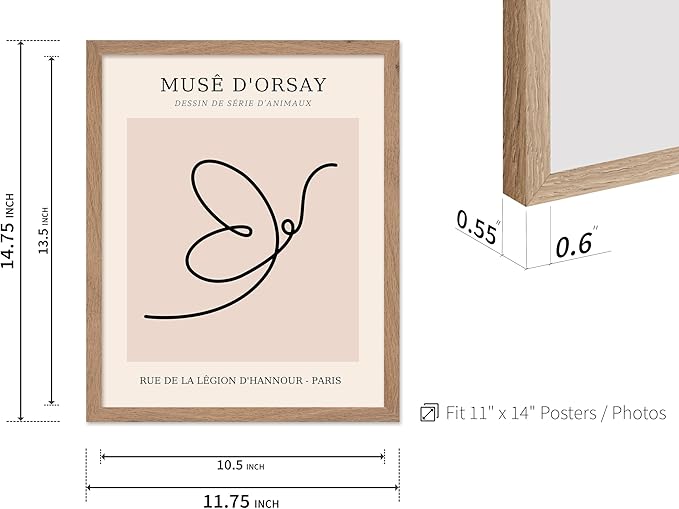 Poster Master Vintage Poster - Retro One Line Butterfly Drawing Print - Butterfly Line Art - Minimal Gift for Him, Her, Animal Lover - Abstract Decor for Home, Office, 11x14 Beige Framed