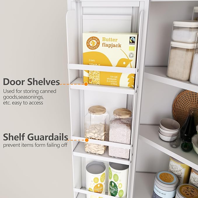 74.8" Tall Metal Food Cabinet, White Kitchen Pantry Cabinet, Storage Cabinets with 4 Door and 4 Adjustable Shelves, Steel Freestanding Cupboard for Kitchen Dining Room Living Room Bathroom