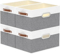 Yawinhe Fabric Storage Baskets, Foldable Closet Organizer for Shelves, Large Boxes with 3 Handles, Canvas Bins for Clothes, White/Grey, 12.99''Lx9.05''Wx7.87''H, 4-Pack