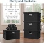 Medium 15" 21 Quart Collapsible Stackable Storage Bins with Lids, 5 Packs Black Foldable Fabric Closet Storage Boxes with Lids, Lidded Heavy-duty Linen Baskets(15x11x8)