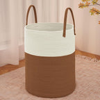 Large Woven Laundry Basket Hamper,100L Cotton Rope Storage Bin for Blankets,Toys and Clothes,Decorative Tall Nursery Hamper for Living Room,Baby Nursery,Bathroom and Bedroom,White and Brown