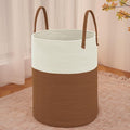Large Woven Laundry Basket Hamper,80L Cotton Rope Storage Bin for Blankets,Toys and Clothes,Decorative Tall Nursery Hamper for Living Room,Baby Nursery,Bathroom and Bedroom,White and Brown