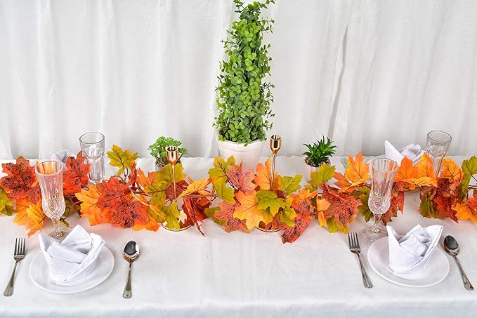 Lvydec 2 Pack Maple Leaves Fall Garland Clearance - 6ft/Strand Artificial Fall Foliage Garland Colorful Autumn Decoration for Home Wedding Party Thanksgiving