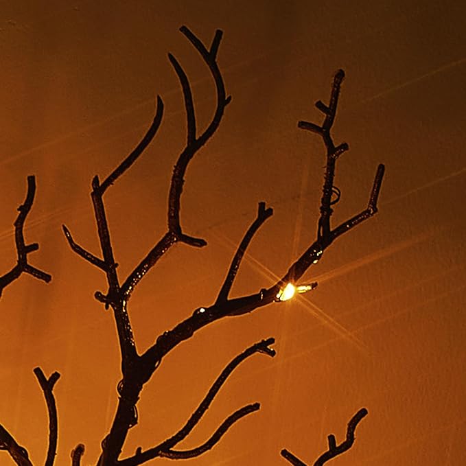 Birchlitland Halloween Branch Lights with Timer Battery Operated 75 LED Orange Fairy Lights, Lighted Black Willow Branches 21IN for Home Decor