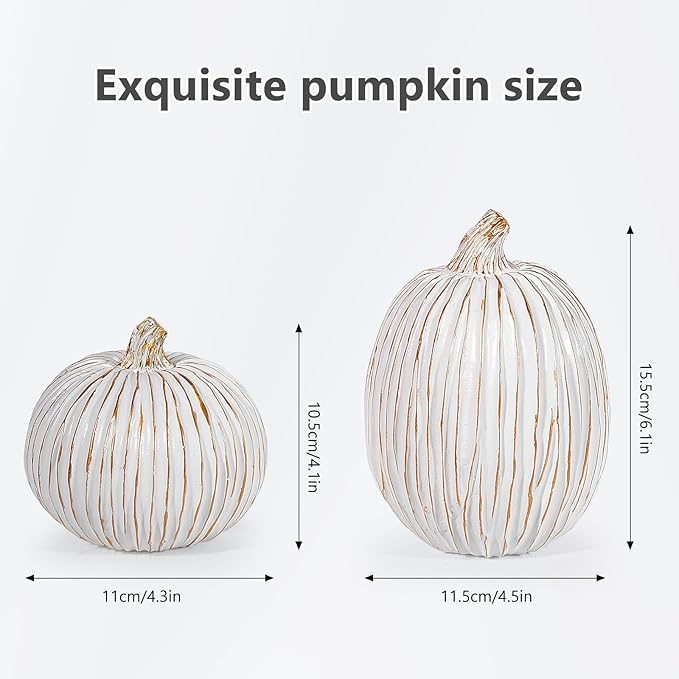 2Pcs Halloween Pumpkin Artificial Resin Pumpkins Decor for Mantel Harvest Autumn Tabletop Decoration Gold Fall Pumpkin Decorations Thanksgiving Table Centerpieces (Set B, ONE Size)