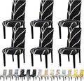 JQinHome Black Chair Covers for Dining Room Set of 6, High Stretch Removable Washable Parsons Chair Slipcover for Home Party Hotel Wedding Ceremony (6PCS, Geometric)