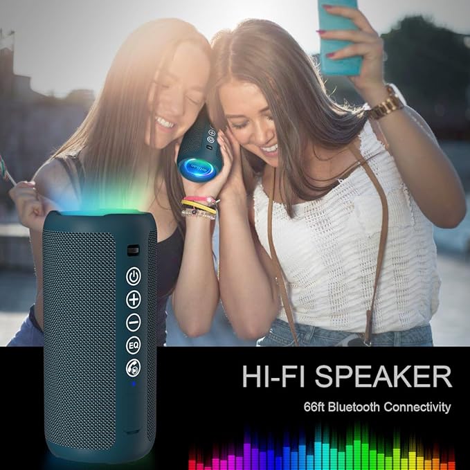 Ortizan Portable Bluetooth Speaker: IPX7 Waterproof, 24W Loud Sound, Deep Bass, Bluetooth 5.3, LED Lights, Wireless Stereo Pairing, 30H Playtime, for Home/Outdoor/Party/Beach, Birthday Gift (Blue)