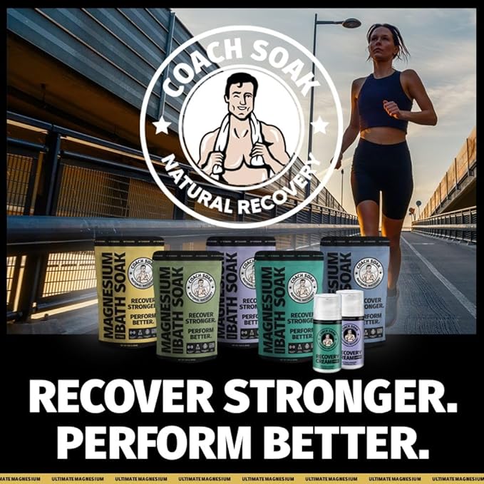 Coach Soak Recovery Bath Soak - Faster Absorption Than Epsom Salt for Pain - Rejuvenating Magnesium Flakes with 21 Minerals, Essential Oils & Bath Salts, 3lbs (Energizing Citrus)