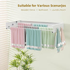 Wall Mounted Drying Rack for Laundry 19.8'', Folding Drying Rack Clothing Wall Mount with 3 Rods and 4 Hooks, Space Saving for Indoor Outdoor Bathroom Balcony (White, 19.8'')