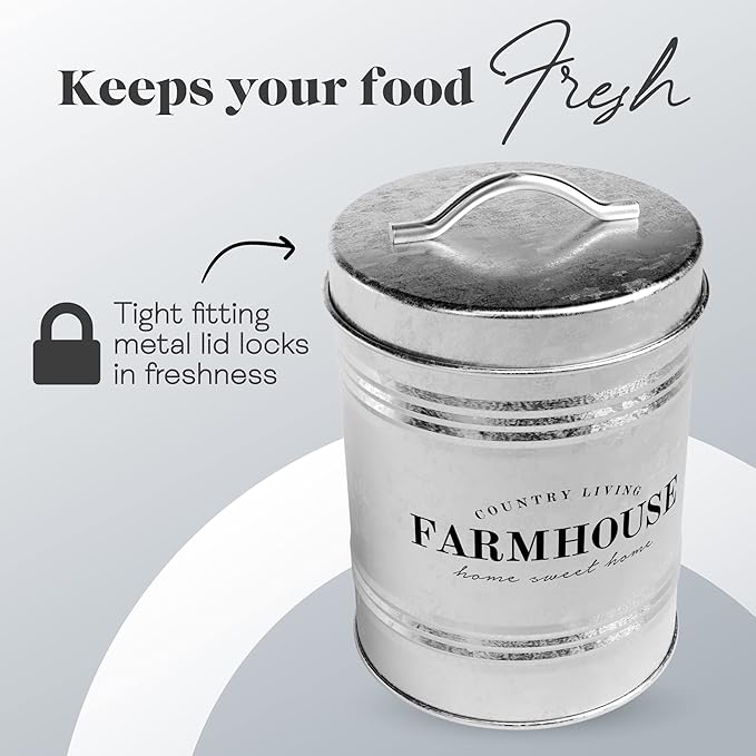 Amici Home Farmhouse Galvanized Canister | Dry Food Storage Container | Airtight Lid | 76 Oz Capacity | Farmhouse Décor | Rustic Metal Canister for Kitchen Countertop