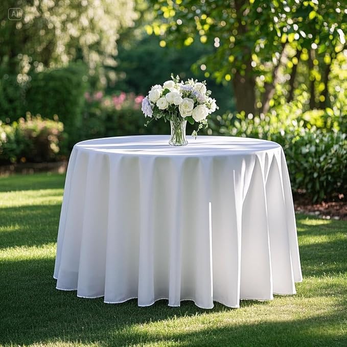 Surmente 132 inch Round tablecloths -5 Pack White Round Table Cloths, Polyester Fabric Table Covers for Weddings, Banquets, or Restaurants