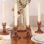 12Pcs Amber Candlestick Holders Set- 4" H Taper Candle Holders Bulk, Glass Candle Holders for Wedding, Party, Fall Dinner Table Centerpieces, Festival Gifts & Windowsill Decor