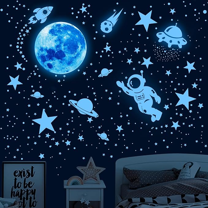 530Pcs Glowing Stars for Ceiling,Glow in The Dark Stars,Space Wall Decals Solar System Galaxy Planets Wall Stickers for Kids, Wall Decor for Girls Kids Bedroom Nursery Birthday Party Favor