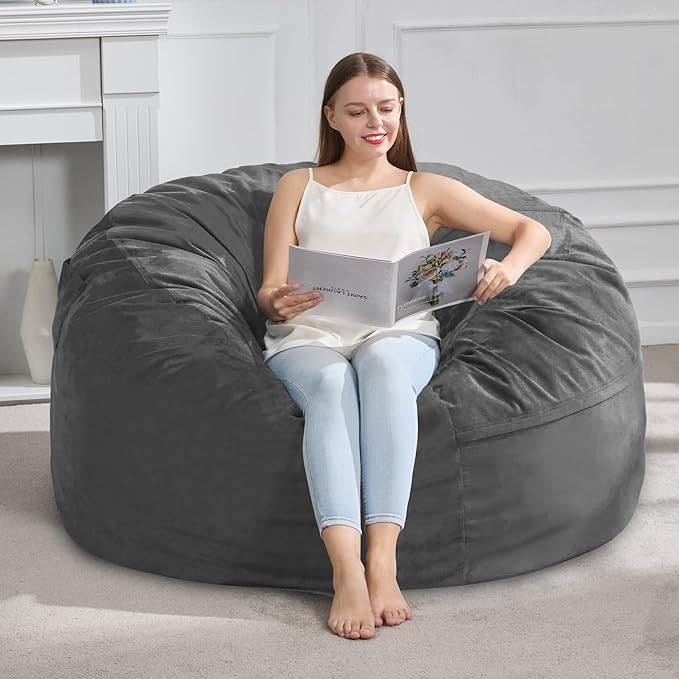 Hobestluk 4FT Bean Bag Chair Giant Bean Bag Chairs for Adults Large Bean Chairs with Removable Cover, Beanbag Chair with Filler, Adult Bean Bag Chairs for Living Room, Bedroom