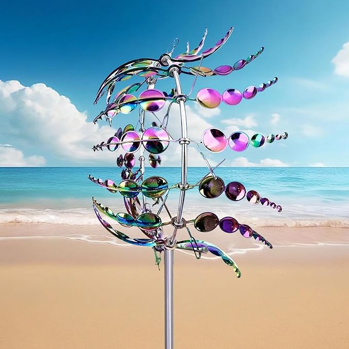Unique and Magical Metal Windmill, 2Pcs Wind Spinners, 3D Wind Powered Kinetic Sculpture, Stainless Steel Wind Spinners, Wind Mill for Yard and Garden (2PCS-Colorful)