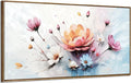 amatop Framed Floral Canvas Wall Art Picture Large Pink Blue Abstract Bloom Bouquet Print with Daisy Peony Elegant Botanical Nature Artwork for Living Room Bedroom Dining Room Entryway Decor 48x24 inch