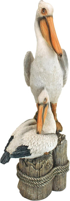 Design Toscano Coastal Decor Ocean's Perch Pelicans Garden Bird Statue, 9 Inch Wide, 24 Inch Tall, Cast Stone Resin, Full Color Finish
