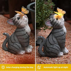 Cat Garden Figurines Outdoor Decor Solar Statue with LED Lights for Patio Lawn Yard Art Decoration Housewarming Garden Gift