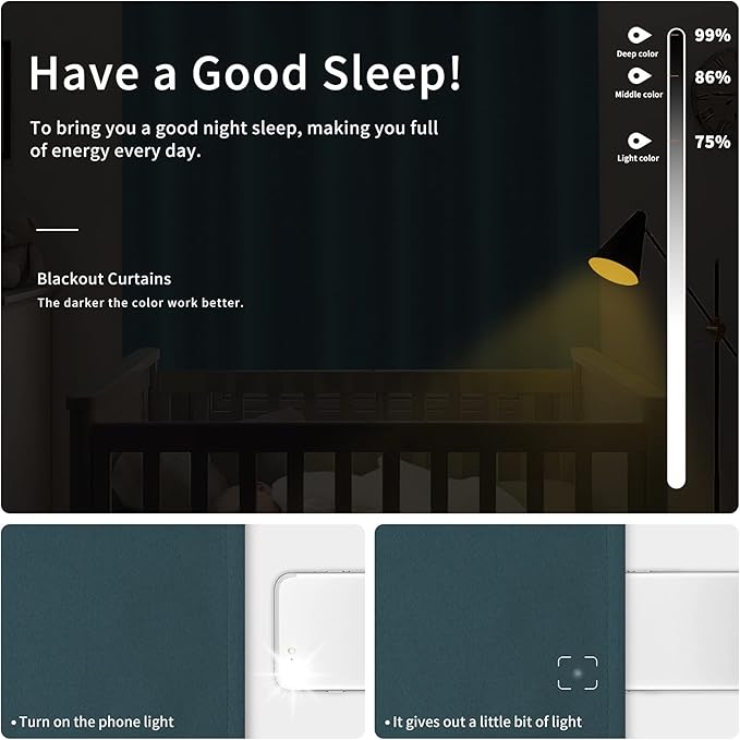 Easy-Going Blackout Curtains for Bedroom, Solid Thermal Insulated Grommet and Noise Reduction Window Drapes, Room Darkening Curtains for Living Room, 2 Panels(42x84 in, Bluestone)