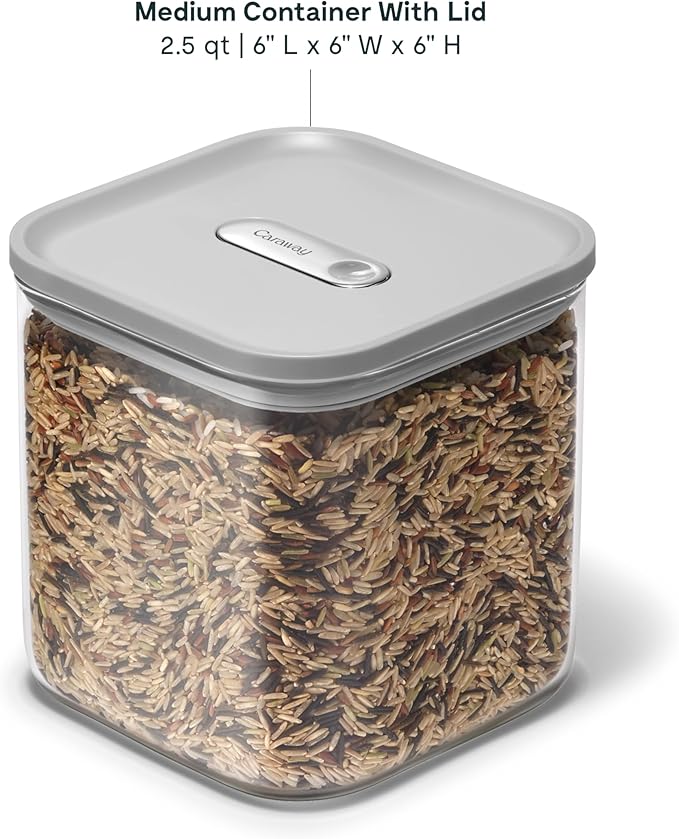 Caraway 2.5qt Glass Airtight Food Storage Container with Lid – Non-Toxic, BPA-Free Kitchen Storage Container – Stackable, Space-Saving Airtight Container for Dry Goods and More - Gray