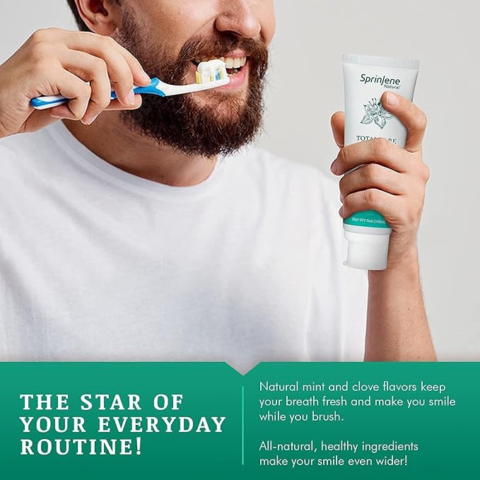 SprinJene Natural Total Care Fluoride Free Toothpaste for Strong Teeth & Gums - Natural Toothpaste to Soothe Dry Mouth & Freshen Breath | 4 Pack