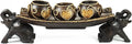 Thai Elephant Tray Carved Rain Tree Wooden Candle Holder