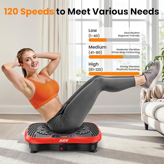 AXV Vibration Plate Fitness Platform Exercise Machine Vibrating Lymphatic Drainage Shaking Full Body Shaker Workout Vibrate Stand Shake Board Sport Gym for Weight Loss Fat Burner for Women Men