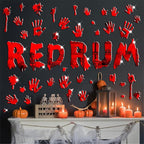 Halloween Decorations Stickers for Wall Bloody Handprint Decals for Bathroom Mirror Acrylic Halloween Party Supplies Decal Peel and Stick Scary Red Blood Stickers for Haunted House Party Home Office