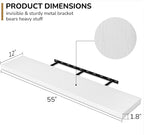 Fun Memories Floating Shelves - 12 Inch Rustic Wooden Wall Shelves - Extra Deeper & Thicker Wall Mounted Storage Shelf for Living Room, Kitchen, Farmhouse - 55" W x 12" D x 1.8" H - White