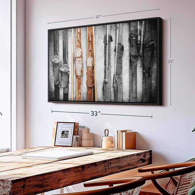 ElephantStock Ski Collection Wall Art - Horizontal Framed Canvas - 1-Piece Bathroom Wall Decor - Photography sports Canvas Print - Brown and Black Decor for Wall - 37" X 25"