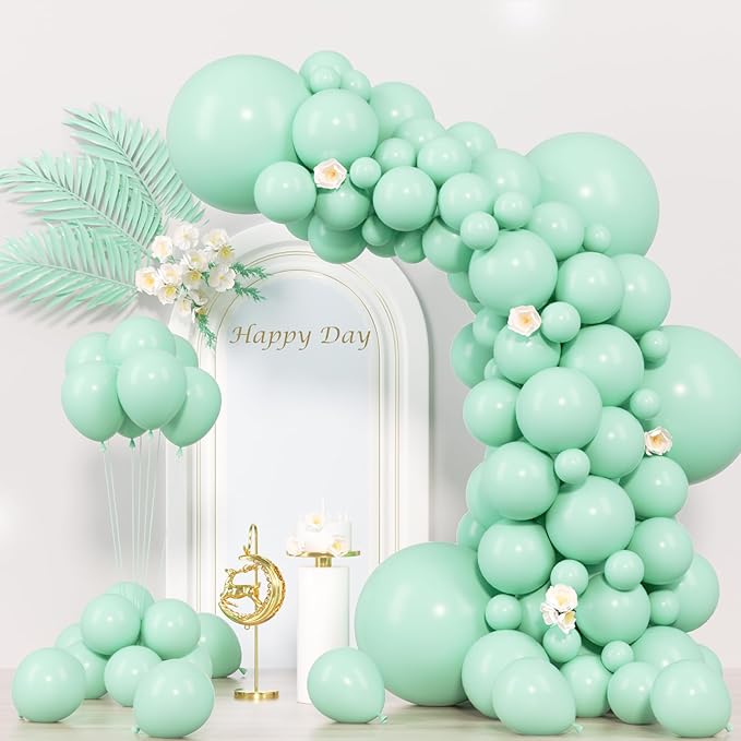 130pcs Mint Green Balloons Different Sizes 18" 12" 10" 5" Pastel Light Green Balloons for Boys Girls Birthday Baby Shower Gender Reveal Wedding Decorations