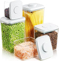 Pop Up Lid Food Storage Containers, Clear Storage Containers for Pantry Airtight Kitchen Containers Storage Set - 5 Pack for Cereal, Flour and Sugar, 3.5Qt, 2.9Qt, 2.1Qt, 1.3Qt, 0.6Qt