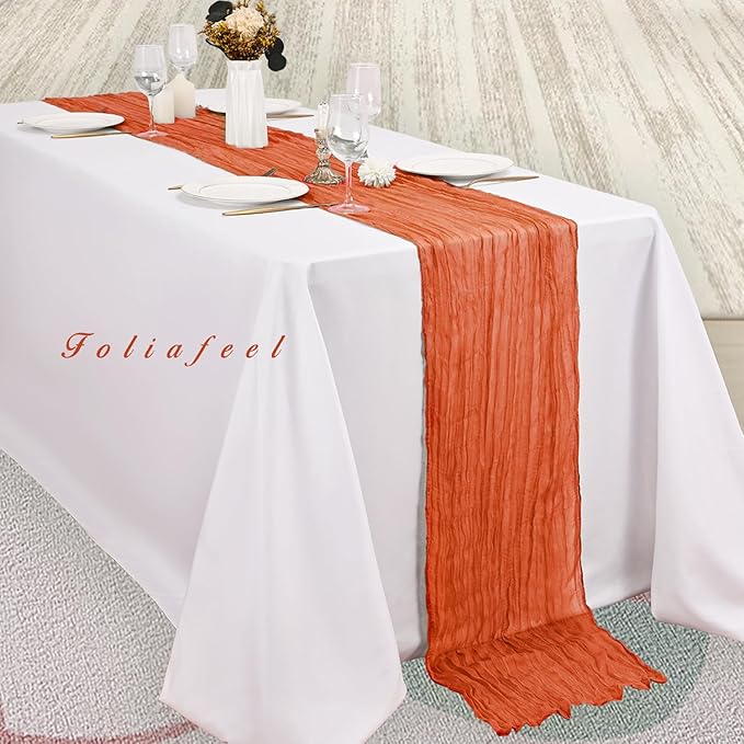 Orange Cheesecloth Table Runner 12 Pack 10FT Boho Fabric Rustic Cheese Cloth Table Runner for Wedding 20 x 120 Inch Long Bridal Shower Baby Shower Gauze Sheer Birthday Party Table Decorations