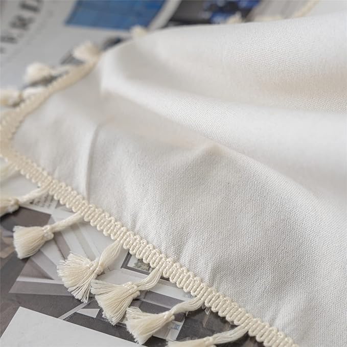 Sutuo Home Boho Curtain with Handmade Tassels, Rod Pocket Window Treatment Vintage Rustic Bohemian French Farmhouse Semi-Blackout Solid Drape for Bedroom, 1 Panel 59" W x 84" L,Cream White